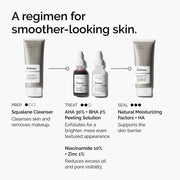 Apply AHA 30% + BHA 2% Peeling Solution followed by Niacinamide 10% + Zinc 1% for smoother looking skin.